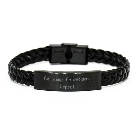 amangny Eat. Sleep. Embroidery. Repeat. Embroidery Braided Leather Bracelet, Sarcastic Embroidery, for Friends