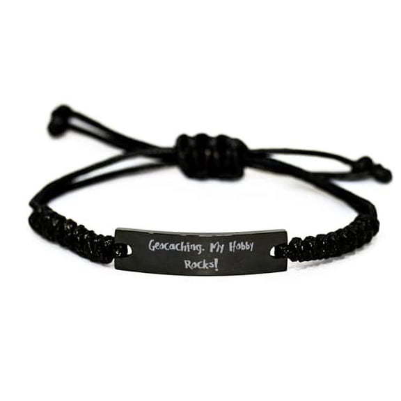 amangny Fancy Geocaching Black Rope Bracelet, Geocaching. My Hobby Rocks!, Gifts for Men Women, Present from, Engraved Bracelet for Geocaching