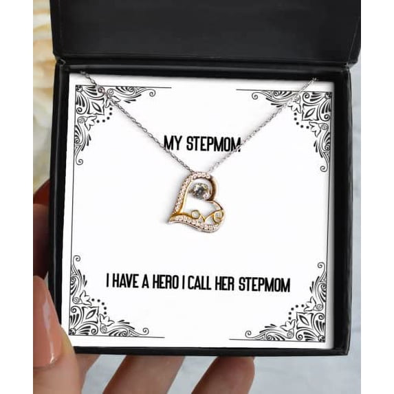 amangny Fancy Stepmom Love Dancing Necklace, I Have A Hero I Call Her Stepmom, Gifts for Mom, Present from Son, for Stepmom