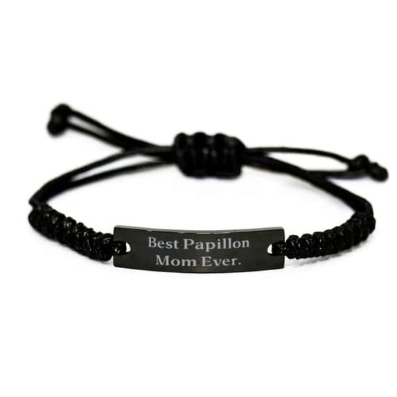 amangny Fun Papillon Dog Gifts, Best Papillon Mom Ever, Papillon Dog Black Rope Bracelet from Friends