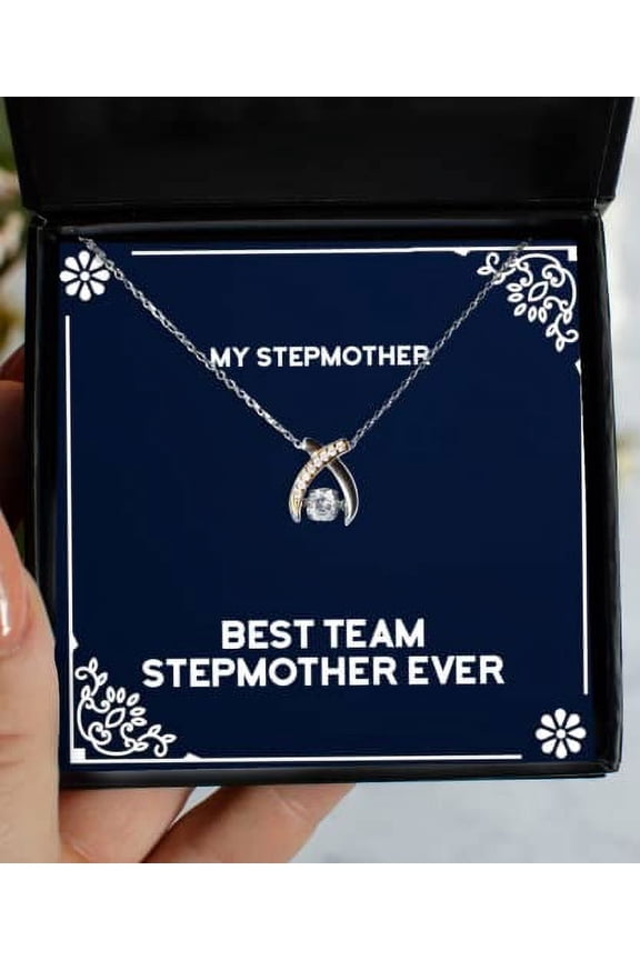 Fun Stepmother Gifts, Best Team Stepmother Ever, Unique Wishbone Dancing Necklace for Mom from Son Daughter