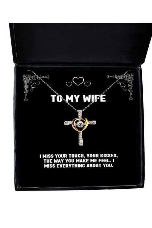 Fun Wife Gifts, I Miss Your Touch, Your Kisses, The Way You Make me Feel. I Miss, Birthday Cross Dancing Necklace for Wife, Spouse, Girlfriend, Husband, Boyfriend, Significant Other