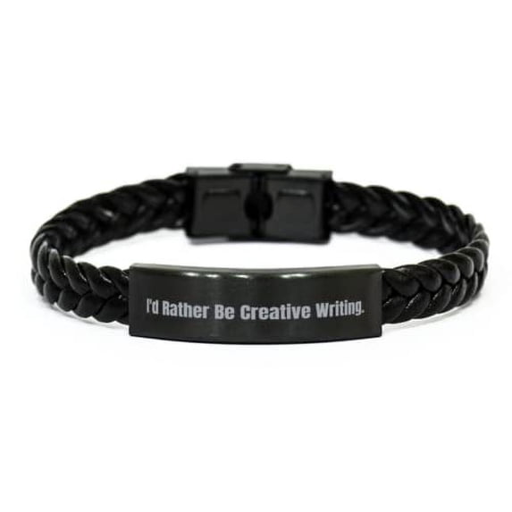 amangny Funny Creative Writing, I'd Rather Be Creative Writing, Gag Holiday Braided Leather Bracelet for Men Women