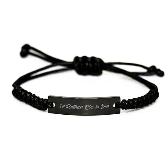 amangny Funny Iowa Black Rope Bracelet, I'd Rather Be in Iowa, Present for, Beau