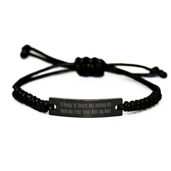 amangny Funny Niece Gifts, I'm Ready to Share My Hobbies and Spend My Free Time with My Niece, Fun Black Rope Bracelet for Niece from Aunt