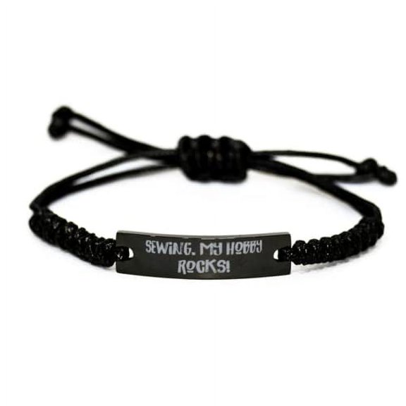amangny Funny Sewing Black Rope Bracelet, Sewing. My Hobby Rocks!, for Friends, Present from, Engraved Bracelet for Sewing
