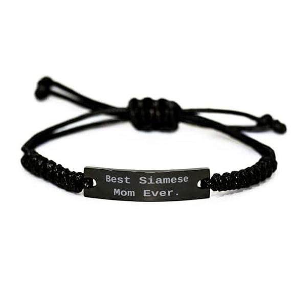amangny Funny Siamese Cat Black Rope Bracelet, Best Siamese Mom Ever, Present fo