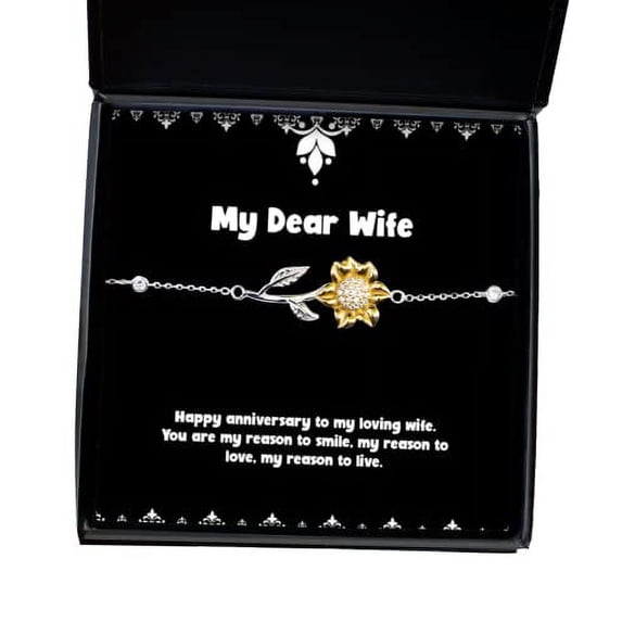 amangny Funny Wife Gifts, Happy Anniversary to My Loving Wife. You are My Reason to, Sarcasm Birthday Sunflower Bracelet from Wife, Sunflower Bracelet Gift, Gift for Wife, Funny Sunflower Bracelet