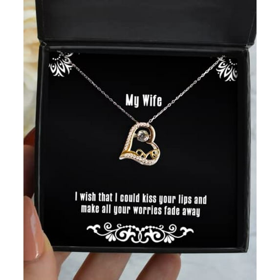 amangny Funny Wife Love Dancing Necklace, I Wish That I Could kiss Your Lips and Make All Your Worries, Present for Wife, Unique from Husband