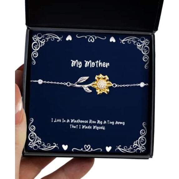 amangny Gag Mother Sunflower Bracelet, I Live in A Madhouse Run by A Tiny Army That I Made, Gifts for Mom, Present from Son Daughter, for Mother