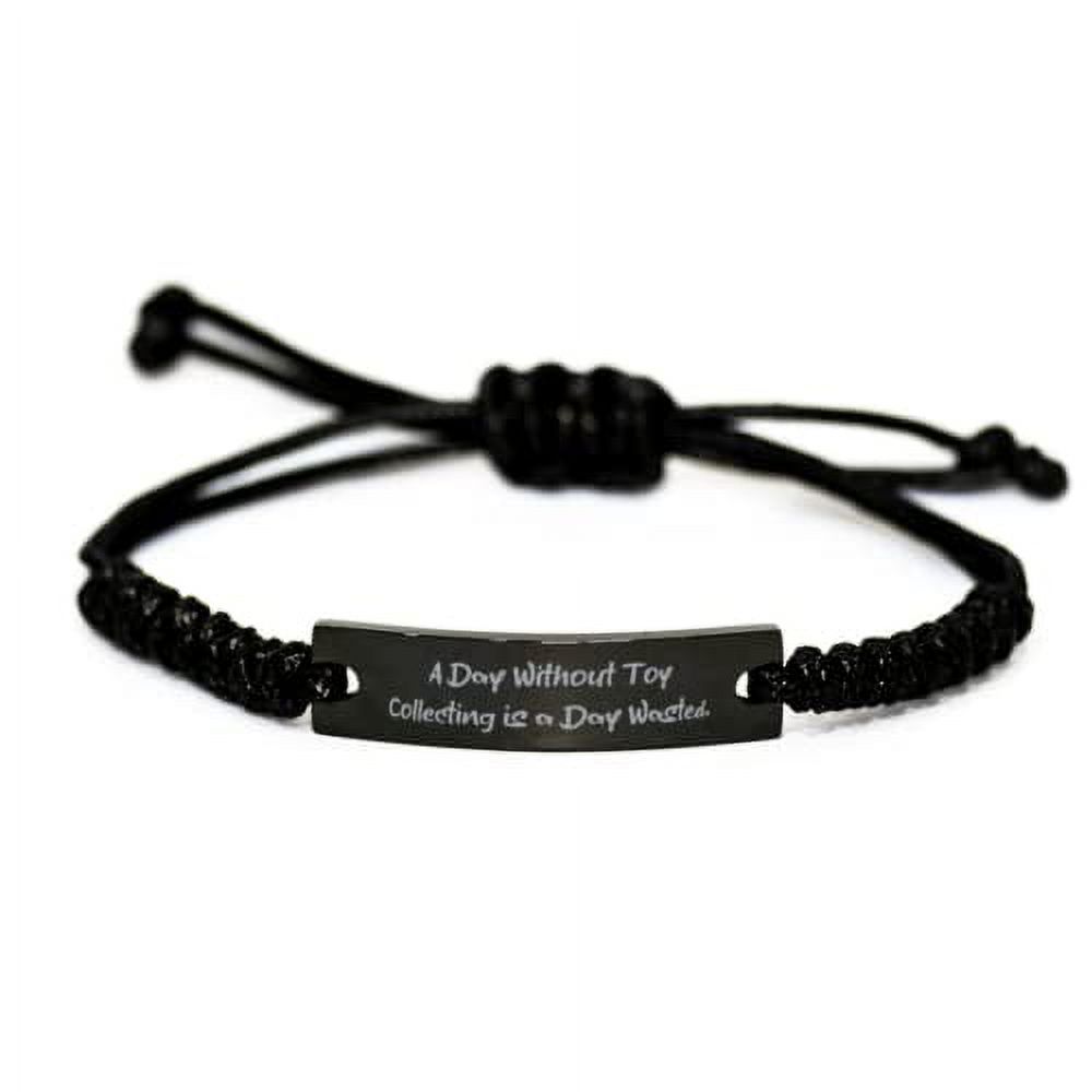 amangny Gag Toy Collecting Gifts, A Day Without Toy Collecting is a Day Wasted, Unique Holiday Black Rope Bracelet from Men Women, Funny Black Rope Bracelet Gift