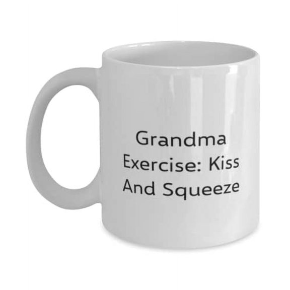 amangny Grandma Exercise: Kiss And Squeeze 11oz Mug, Grandma Cup, Joke Gifts For Grandma, , Grandmother, Nana, Coffee mug, Tea mug, Present, Birthday, Christmas
