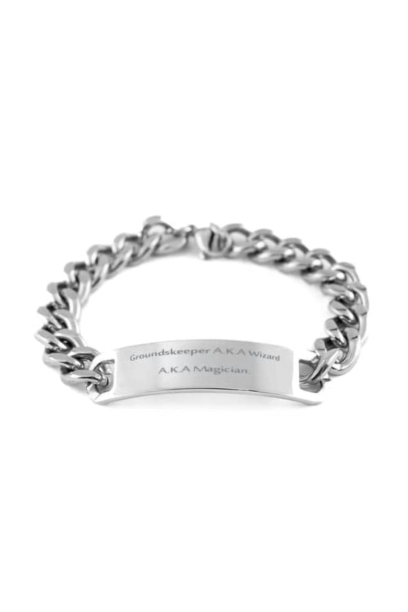 Groundskeeper A.K.A Wizard A.K.A Magician. Cuban Chain Bracelet, Groundskeeper Engraved Bracelet, Joke for Groundskeeper