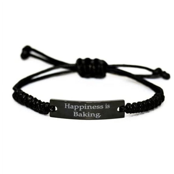 amangny Happiness is Baking. Baking Black Rope Bracelet, Funny Baking Gifts, Engraved Bracelet for Men Women
