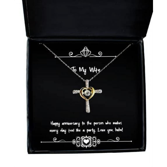 amangny Happy Anniversary to The Person who Makes Every Day Feel Like a,! Cross Dancing Necklace, Wife Jewelry, for Wife, Funny Wife Gift Ideas, Unique Funny Wife Gifts, Inexpensive Funny Wife
