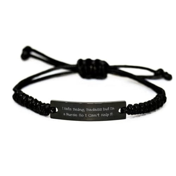 amangny I Hate Being Badass but I'm a Nurse So I Can't Help It. Nurse Black Rope Bracelet, Epic Nurse Gifts, Engraved Bracelet for Coworkers