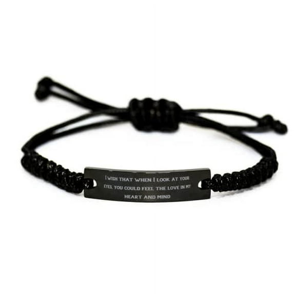 amangny I Wish That When I Look at Your Eyes, You Could Feel The Love in My Wife Black Rope Bracelet, Cool Wife, Engraved Bracelet for Wife