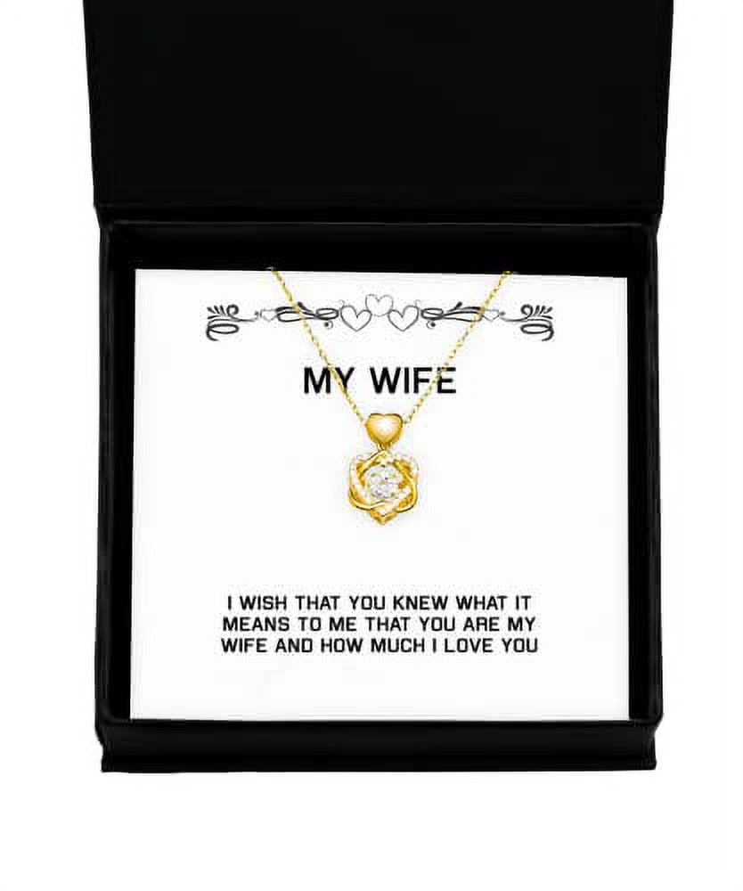 amangny I Wish That You Knew What it Means to me That You are My Wife and How Heart Knot Gold Necklace, Wife Jewelry, Joke Gifts for Wife, Jokewifegift Prank, Funny, Humorous, Gag, Gift idea