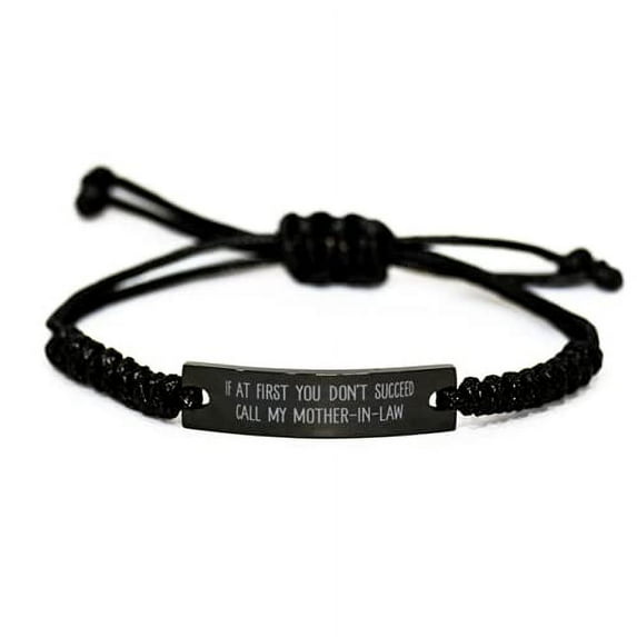 amangny If at First You Don't Succeed Call My Mother-in-Law Black Rope Bracelet, Mother-in-Law Engraved Bracelet, Sarcastic Gifts for Mother-in-Law