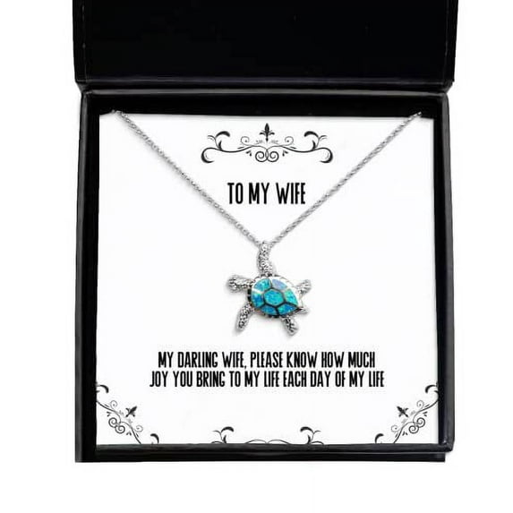 amangny Inappropriate Wife Gifts, My Darling Wife, Please Know How Much Joy You Bring to My, Motivational Opal Turtle Necklace for Wife from Husband