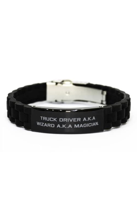 Inspirational Truck Driver Gifts, Truck Driver A.K.A Wizard A.K.A, Holiday Black Glidelock Clasp Bracelet for Truck Driver, Black Bracelet, Mens Bracelet, Womens Bracelet