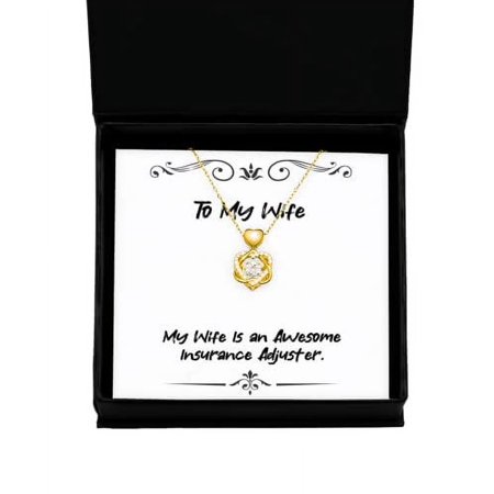 amangny Inspirational Wife Gifts, My Wife is an Awesome Insurance Adjuster, Unique Holiday Heart Knot Gold Necklace Gifts for