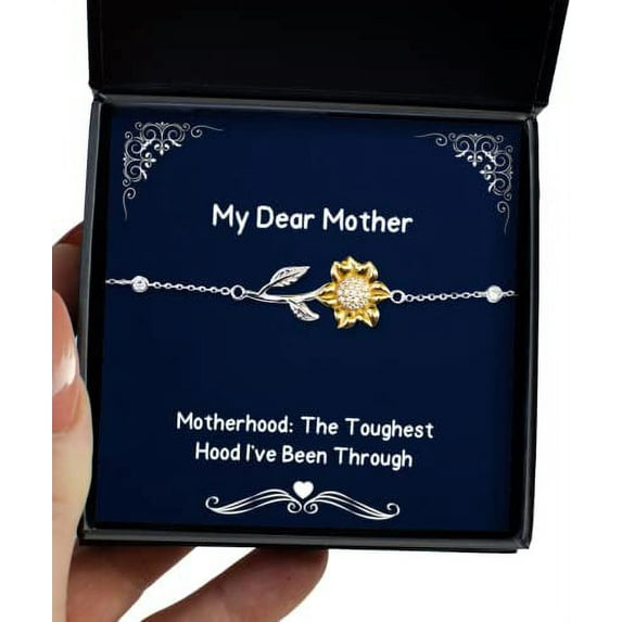 amangny Joke Mother Sunflower Bracelet, Motherhood: The Toughest Hood I've Been Through, Gag Gifts for Mom