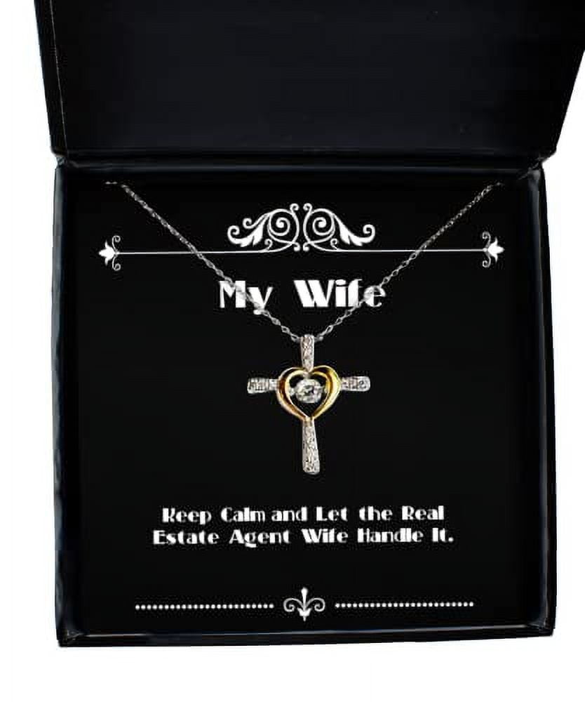 amangny Joke Wife Cross Dancing Necklace, Keep Calm and Let The Real Estate, Gifts for Wife, Present from Husband, Jewelry for Wife
