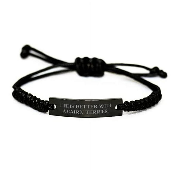 amangny Life is Better with a Cairn Terrier. Cairn Terrier Dog Black Rope Bracelet, Cute Cairn Terrier Dog Gifts, Engraved Bracelet for Pet Lovers