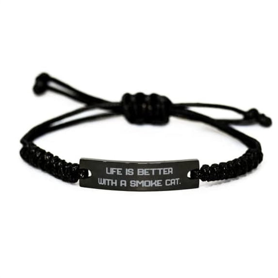 amangny Love Smoke Cat, Life is Better with a Smoke Cat, Beautiful Holiday Black Rope Bracelet from Cat Lovers