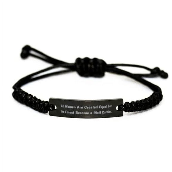 amangny Mail Carrier Gifts for Coworkers, All Women are Created Equal but, New Mail Carrier Black Rope Bracelet, Engraved Bracelet from Coworkers