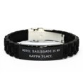 thumbnail image 1 of amangny Model Railroads is My Happy Place. Black Glidelock Clasp Bracelet, Model, 1 of 1