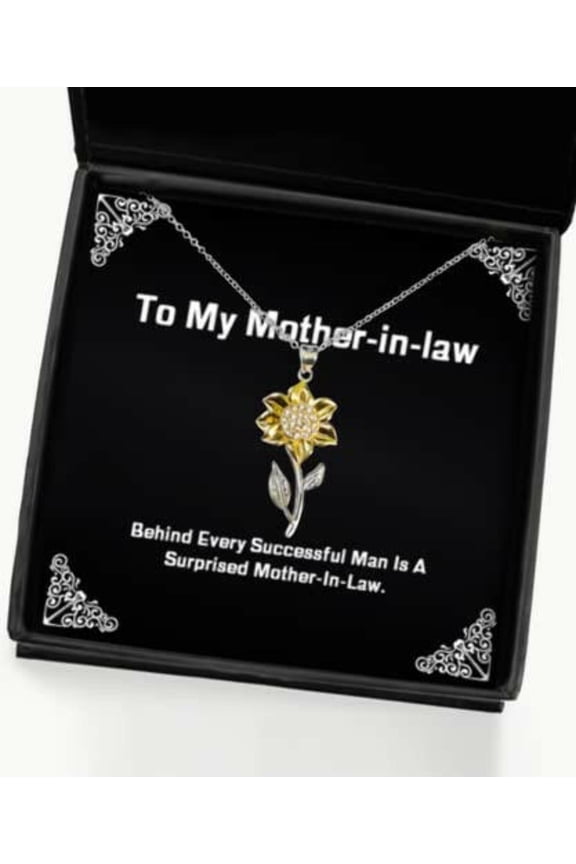 Motivational Mother-in-Law Gifts, Behind Every Successful Man is A Surprised, Motivational Sunflower Pendant Necklace for Mom from Daughter