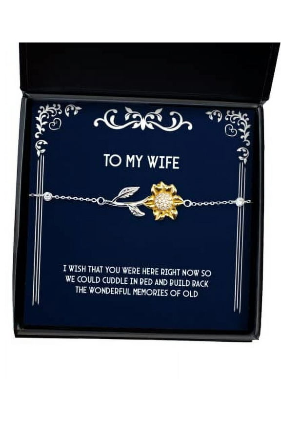 Motivational Wife Gifts, I Wish That You were here Right Now so we Could Cuddle in Bed and Build Back, Holiday Sunflower Bracelet for Wife