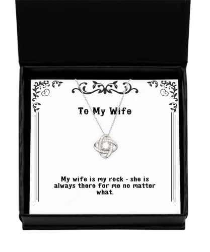 amangny My Wife is My Rock - she is Always There for me no. Love Knot Silver Necklace, Wife Present from Husband, Funny Jewelry for Wife, Presents, Gift Giving, Christmas, Stocking Stuffers,