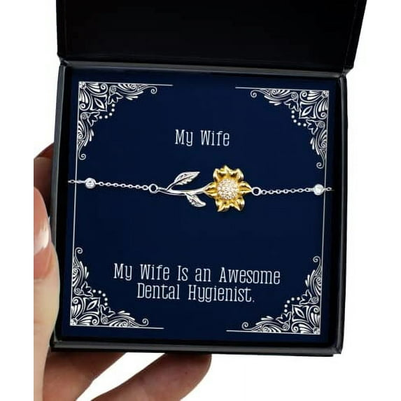 amangny My Wife is an Awesome Dental Hygienist. Sunflower Bracelet, Wife Present from Husband, Inappropriate Jewelry for