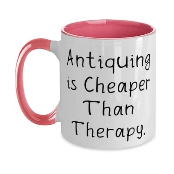 amangny New Antiquing Gifts, Antiquing is Cheaper Than Therapy, Antiquing Two Tone 11oz Mug From Friends, Antique cup, Vintage cup, Old fashioned cup, Retro cup, Teacup, Coffee mug