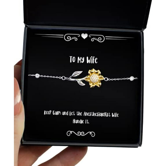 amangny New Wife, Keep Calm and Let The Anesthesiologist Wife Handle It, Unique Idea Christmas Sunflower Bracelet for Wife
