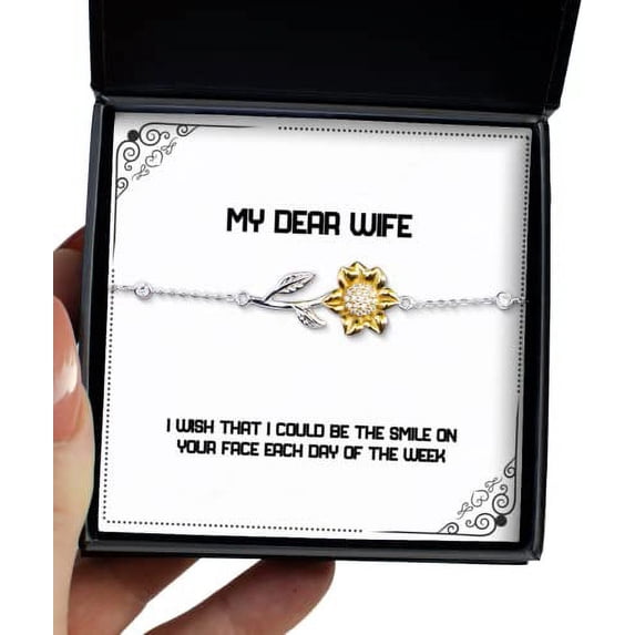 amangny Nice Wife Sunflower Bracelet, I Wish That I Could be The Smile on Your face Each Day of The Week, Nice for Wife, Valentine's Day