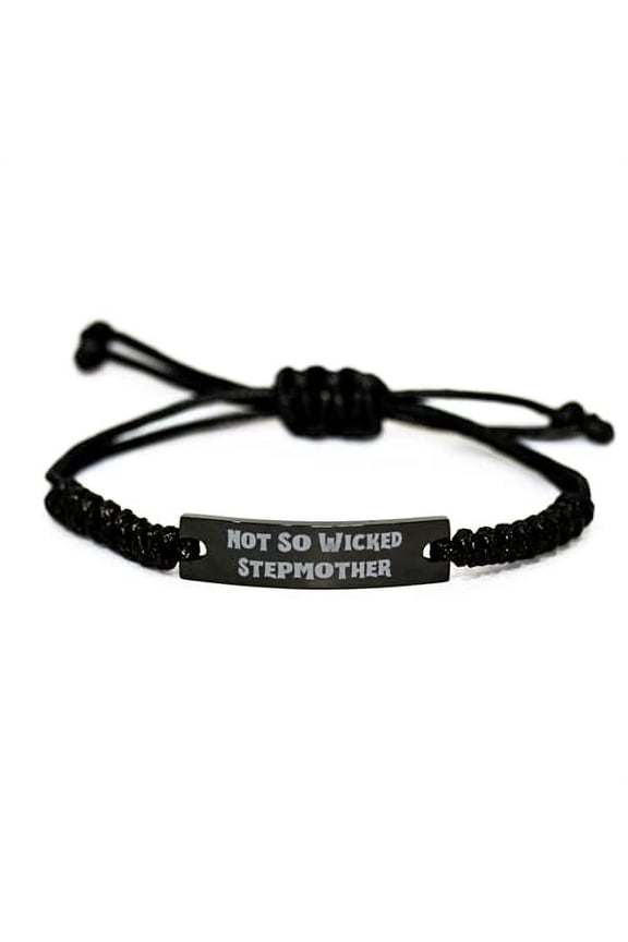 Not So Wicked Stepmother Black Rope Bracelet, Stepmother Present from Son Daughter, Useful Engraved Bracelet for Mother