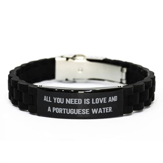 amangny Perfect Portuguese Water Dog Gifts, All You Need is Love and a Portuguese, Cool Black Glidelock Clasp Bracelet for Dog Lovers from Friends