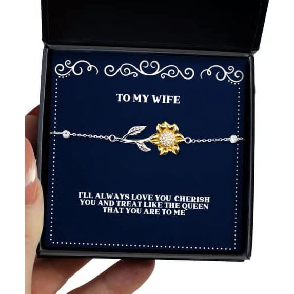 amangny Perfect Wife Sunflower Bracelet, I'll Always Love You, Cherish You and Treat Like The Queen, Special for Wife, Valentine's Day