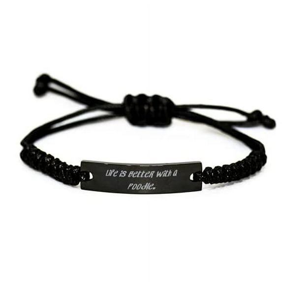 amangny Poodle Dog Gifts for Dog Lovers, Life is Better with a Poodle, Epic Poodle Dog Black Rope Bracelet, Engraved Bracelet from Friends