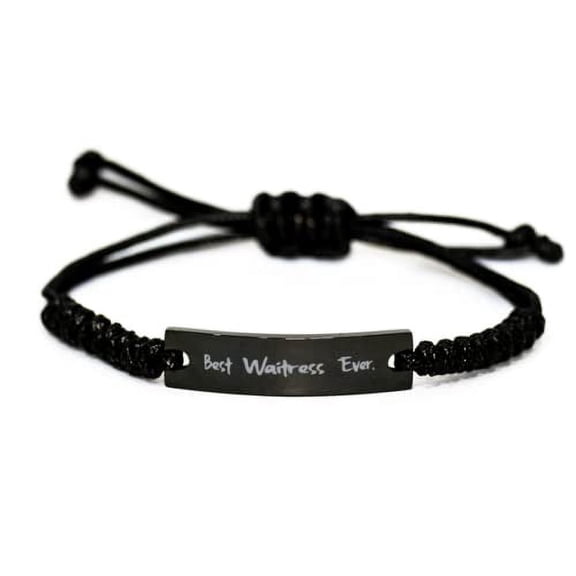 amangny Reusable Waitress Black Rope Bracelet, Best Waitress Ever, for Men Women, Present from Coworkers, Engraved Bracelet for Waitress