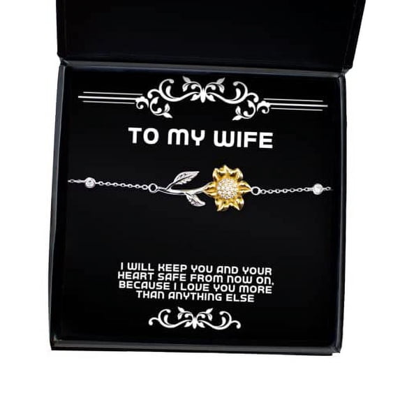 amangny Reusable Wife Sunflower Bracelet, I Will Keep You and Your Heart Safe from Now on, Because I Love You, Funny for Wife, Holiday