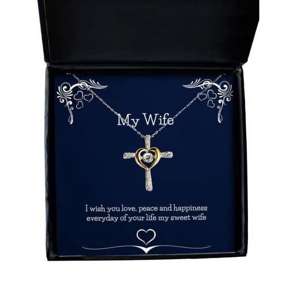 amangny Sarcasm Wife Cross Dancing Necklace, I Wish You Love, Peace and Happiness Everyday of Your Life My, Beautiful for Wife, Holiday