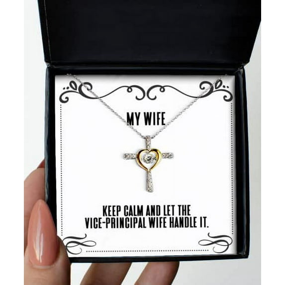 amangny Sarcastic Wife Gifts, Keep Calm and Let The Vice-Principal Wife Handle It, Reusable Cross Dancing Necklace for Wife from Husband