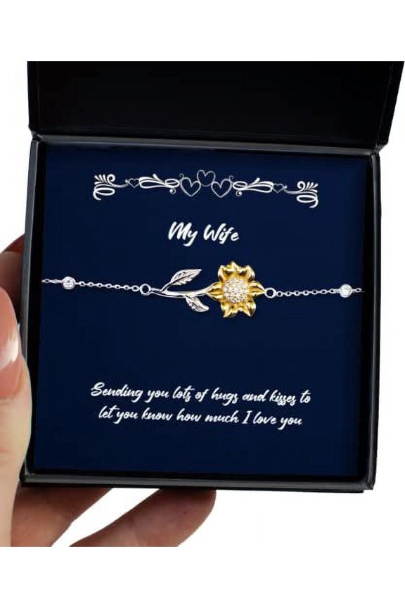 Sending You Lots of hugs and Kisses to let You Know How Much I Love You Sunflower Bracelet, Wife Jewelry, Joke for Wife