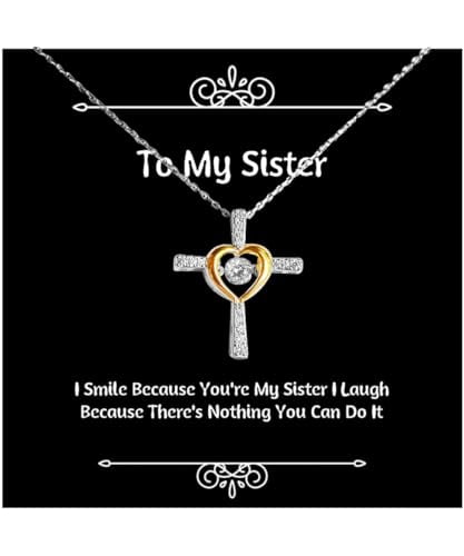 amangny Sister Gifts For Sister, I Smile Because You're My Sister I Laugh, Useful Sister Cross Dancing Necklace, Jewelry From Sister
