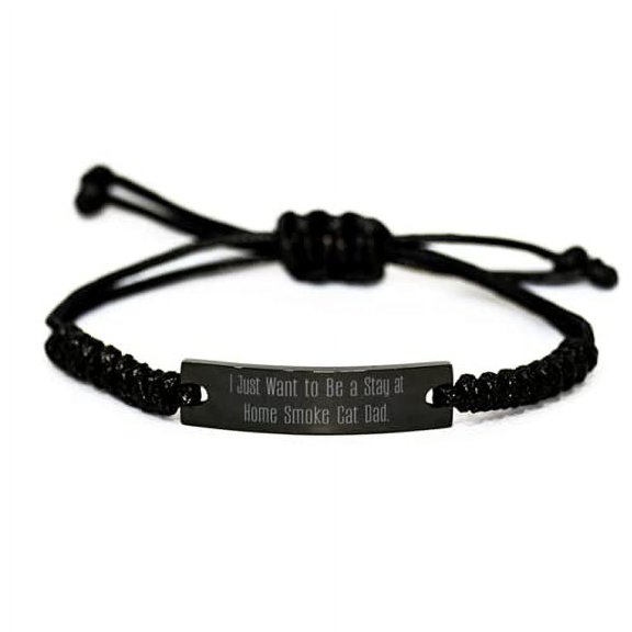 amangny Smoke Cat Gifts for Friends, I Just Want to Be a Stay at Home Smoke Cat, Cool Smoke Cat Black Rope Bracelet, Engraved Bracelet from Friends